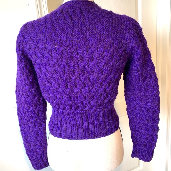 Vintage RAFIQUE 100% Wool V-Neck Woven Cardigan Sweater—SZ. Small - Picture 3 of 15